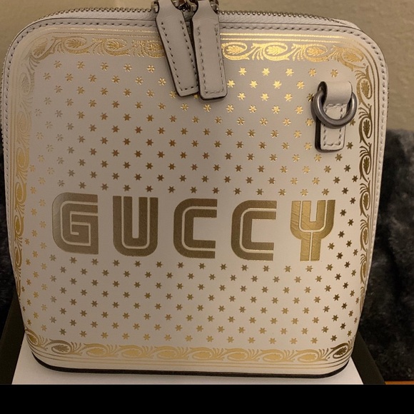 GUCCI LIMITED EDITION Leather GUCCY Gold Stars Mini Dome Crossbody Bag&Strap - Picture 2 of 16